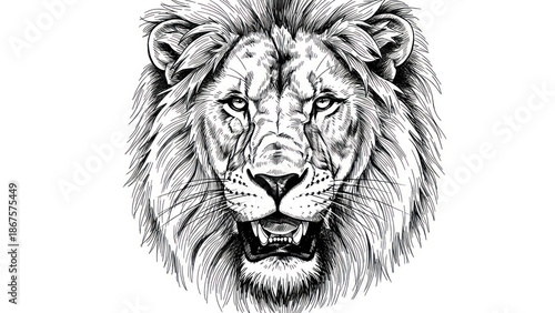 Wallpaper Mural Majestic lion portrait detailed black and white illustration on white background Torontodigital.ca