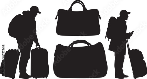 Traveler with luggage and bags silhouette vector graphic