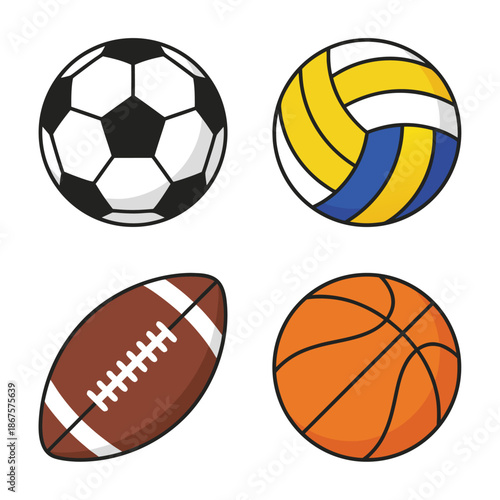 Collection of Four Different Sports Balls.