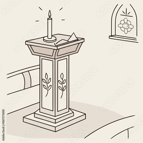 Church pulpit with candle