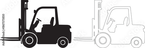 Black silhouette of a forklift truck on with dotted line
