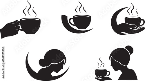 Silhouettes of women enjoying steaming cups of coffee