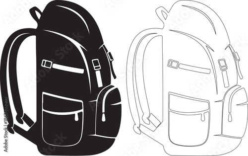 Black and white illustration of two backpacks side by side