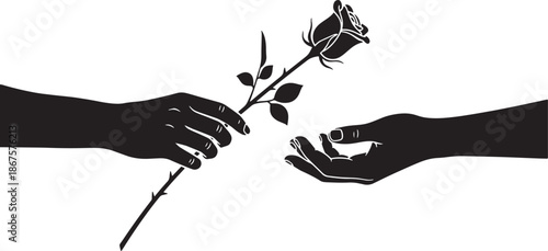 A black silhouette illustration of a woman's hand holding a pen to sign a business concept sketch with a graceful finger gesture