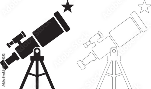 Vector illustration of black and outlined telescope