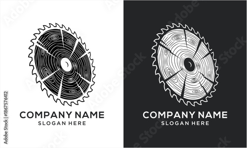 Circular saw blade with wood grain texture in black and white.