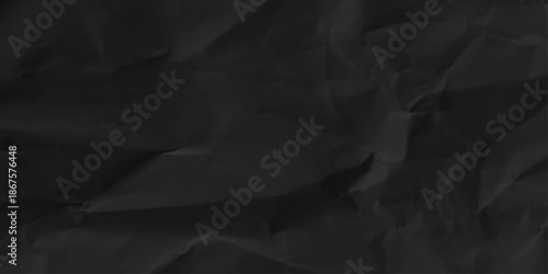Black clean crumpled paper background. Horizontal crumpled empty paper template for posters and banners. Vector illustration