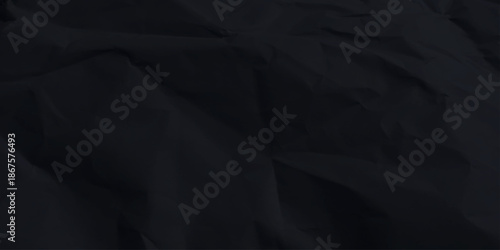 Black clean crumpled paper background. Horizontal crumpled empty paper template for posters and banners. Vector illustration