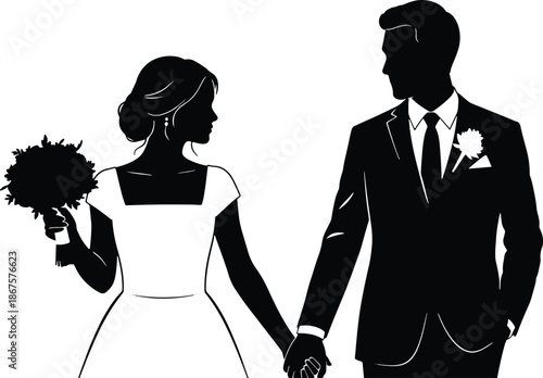 Silhouette of Couple Holding Hands on Wedding Day