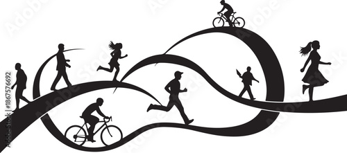 People engaging in various physical activities together outdoors