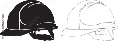 Black and white illustration of two hard hats side by side