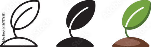 Single plant sprout illustration icons outline filled and colored growing