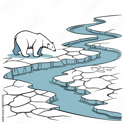 Polar bear on melting ice