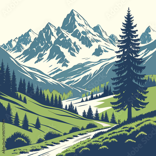 Serene mountain valley