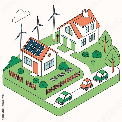 Sustainable neighborhood with renewable energy sources