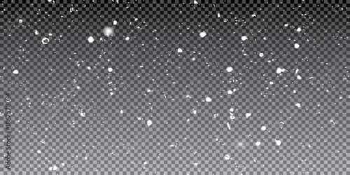 White snowflakes on a transparent background. Snow flakes, snow background. Heavy snowfall, snowflakes in different shapes