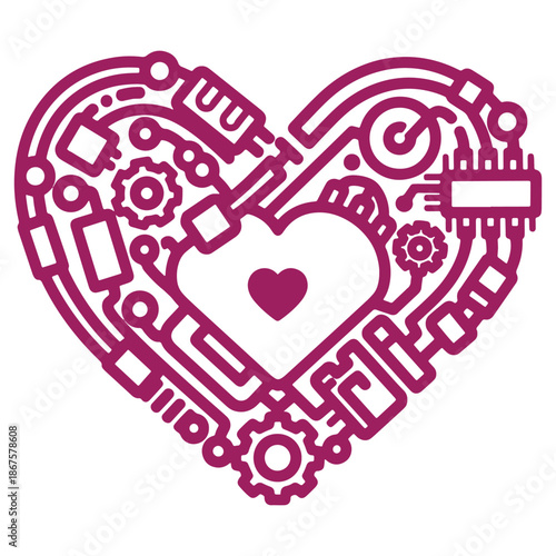 Intricate HeartShaped Gear Mechanism Illustration Technology Innovation Symbol