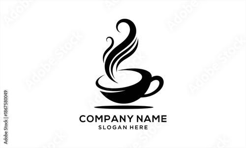 Elegant Black Coffee Cup with Steaming Swirls Logo Design.