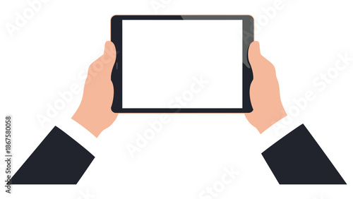 Human Hands Using Black Tablet with Blank Screen – Touchscreen Tablet PC Mockup for Website and Mobile App Design.eps