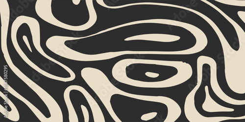 Abstract Wavy Lines Pattern in Black and Beige.