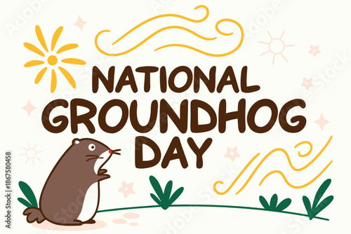 NATIONAL GROUNDHOG DAY vector illustration isolated on white background