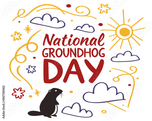 NATIONAL GROUNDHOG DAY vector illustration isolated on white background