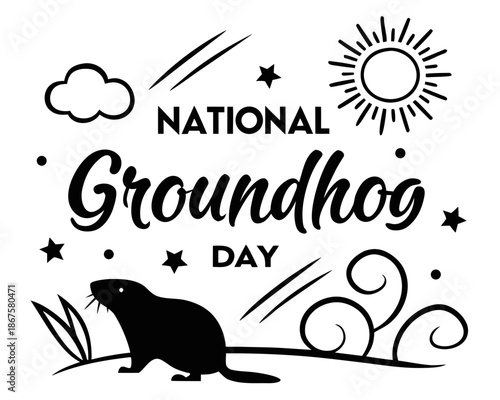 NATIONAL GROUNDHOG DAY vector illustration isolated on white background