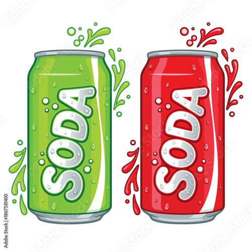 Two Soda Cans With Bubbles And Splashes.