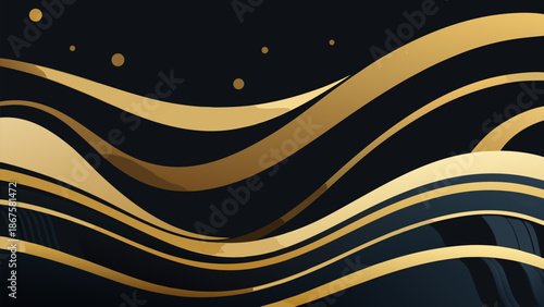 An abstract background vector illustration featuring flowing orange and yellow wave lines creates a dynamic gold curve pattern for a modern web banner template or stylish textured backdrop wallpaper