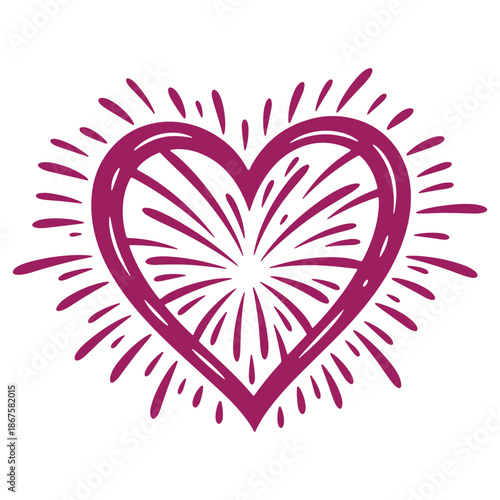Vibrant purple heart illustration with radiant lines perfect for Valentines Day or lovethemed designs