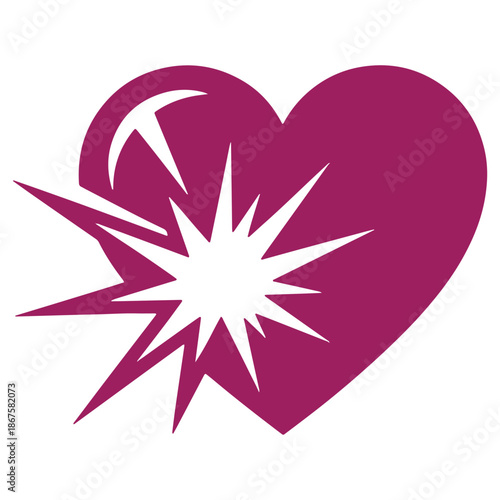 Vibrant Purple Heart with Radiant Burst Design Isolated on Transparent Background