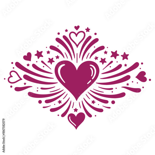 Vibrant Purple Heart with Wings and Stars Illustration Symbol of Love and Inspiration