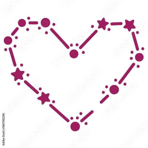 Whimsical Heart Shape Illustration with Stars and Dots in Purple