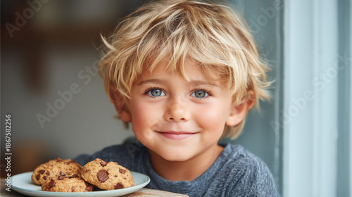 Boy holding a plate of fres...
