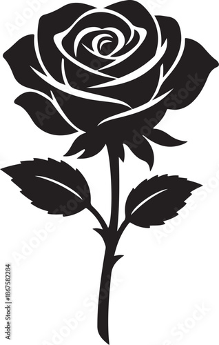 Elegant Black Rose Silhouette Vector – Minimalist Floral Icon for Tattoo, Logo & Decor