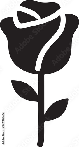 Elegant Black Rose Silhouette Vector – Minimalist Floral Icon for Tattoo, Logo & Decor