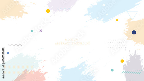 Modern abstract background with colorful paint splatters and geometric shapes on white with design and art and creative and inspiration and graphic