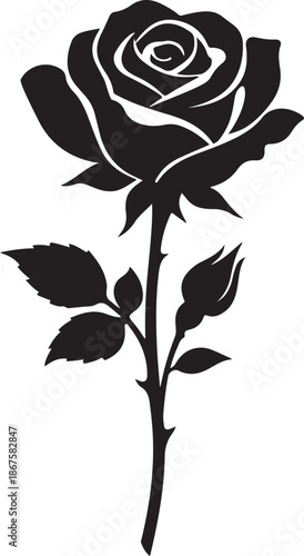 Elegant Black Rose Silhouette Vector – Minimalist Floral Icon for Tattoo, Logo & Decor