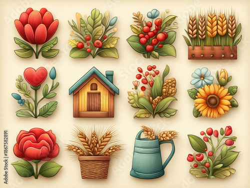 Farming icons set