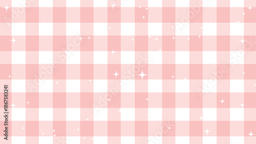 Pink and white gingham pattern with sparkles on fabric background texture with plaid and girly and feminine and fashion and checkered and sparkly