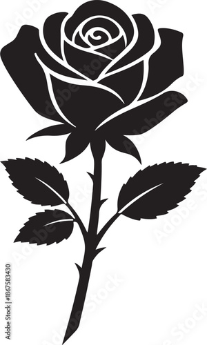 Elegant Black Rose Silhouette Vector – Minimalist Floral Icon for Tattoo, Logo & Decor