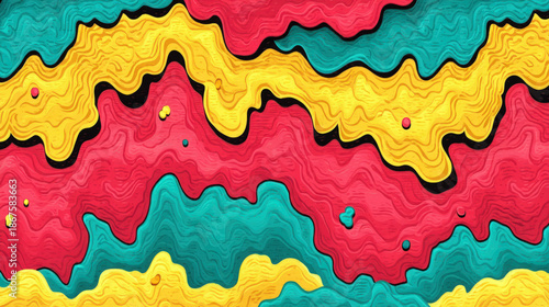 Red yellow green background with colorful abstract shapes