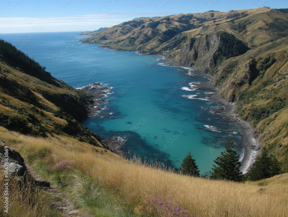 Fototapeta premium The rugged coastline and surf of Raglan, New Zealand.