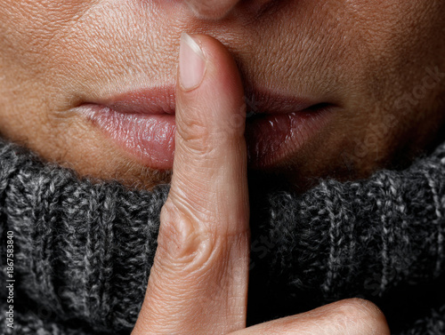A woman with a finger over ...