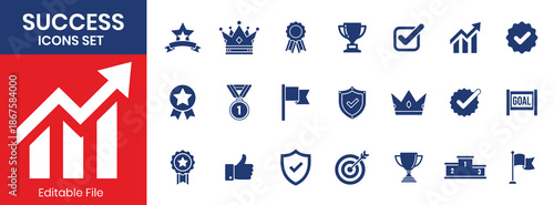 Success Icon Set Solid Fill Black White