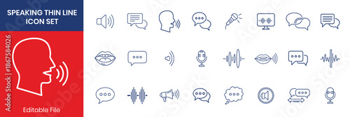 Speaking Thin Line Icon Set Black Outline