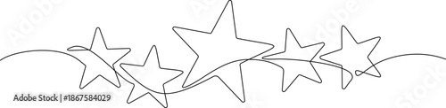continuous line drawing of five stars, five star review line art vector illustration