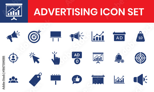 Advertising Icon Set Solid Fill Style