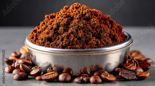 Used coffee grinds in a por...