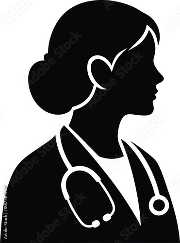 Female doctor or nurse silhouette profile